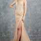 Plunging Neckline Leg Slit Mermaid Party Dress by Cinderella Couture USA AS8241J