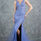 Plunging Neckline Leg Slit Mermaid Party Dress by Cinderella Couture USA AS8241J