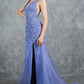 Plunging Neckline Leg Slit Mermaid Party Dress by Cinderella Couture USA AS8241J