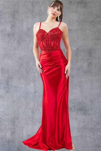 Beaded Satin Sweetheart Neckline Party Dress by Cinderella Couture USA AS8247J