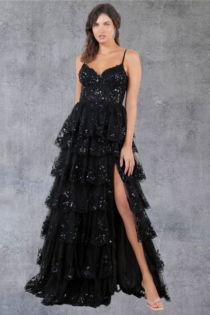 Sequin A-Line Leg Slit Party Dress by Cinderella Couture USA AS8248J