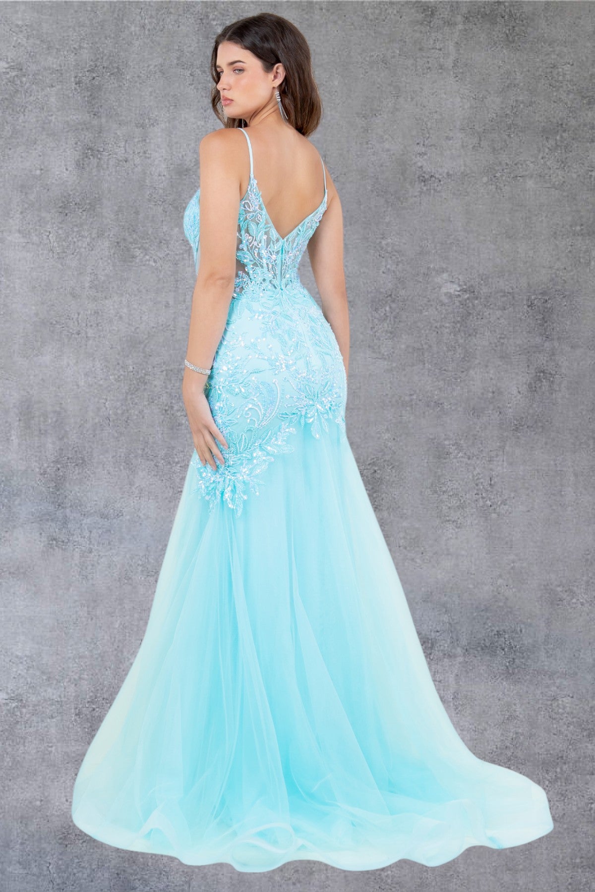 Corset Plunging Neckline Mermaid Party Dress by Cinderella Couture USA AS8276J
