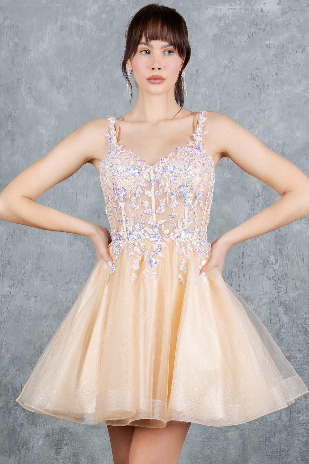 Sequin Plunging V-Neckline Short Party Dress by Cinderella Couture USA AS8305J