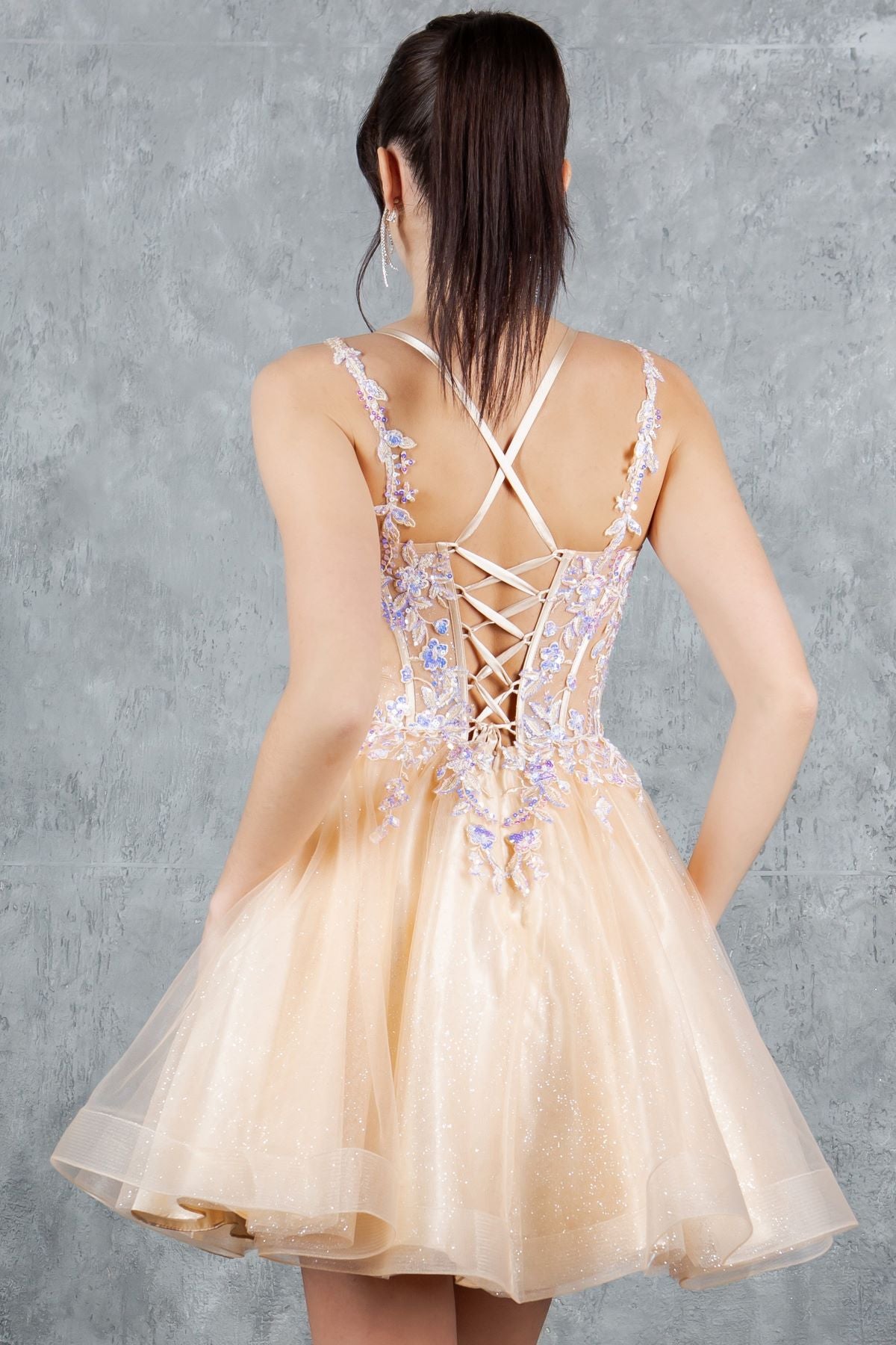 Sequin Plunging V-Neckline Short Party Dress by Cinderella Couture USA AS8305J