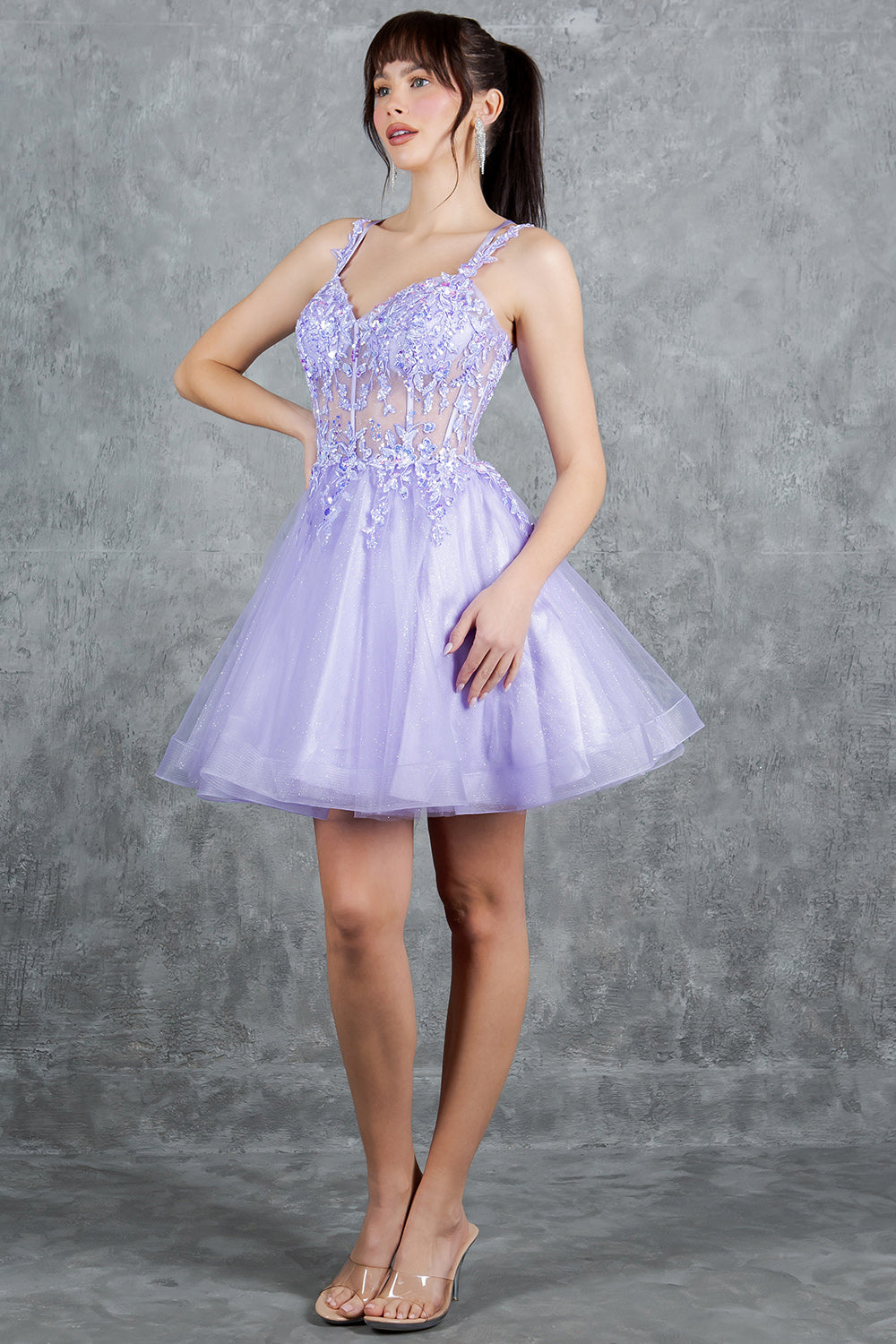 Sequin Plunging V-Neckline Short Party Dress by Cinderella Couture USA AS8305J