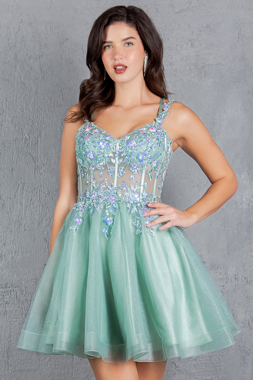 Sequin Plunging V-Neckline Short Party Dress by Cinderella Couture USA AS8305J