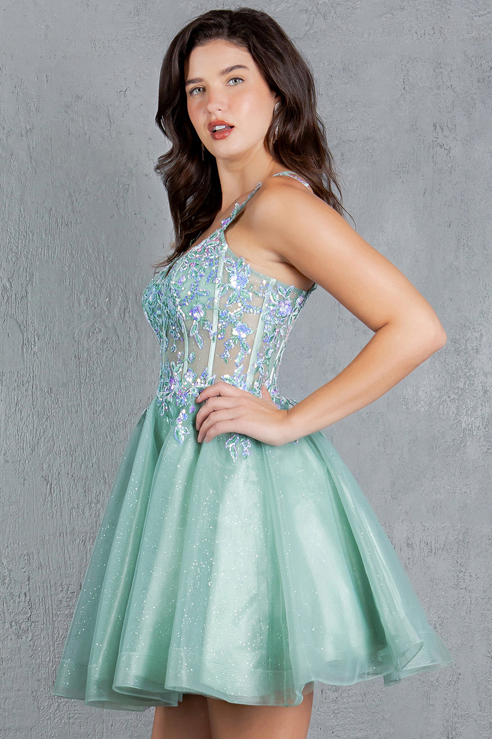 Sequin Plunging V-Neckline Short Party Dress by Cinderella Couture USA AS8305J