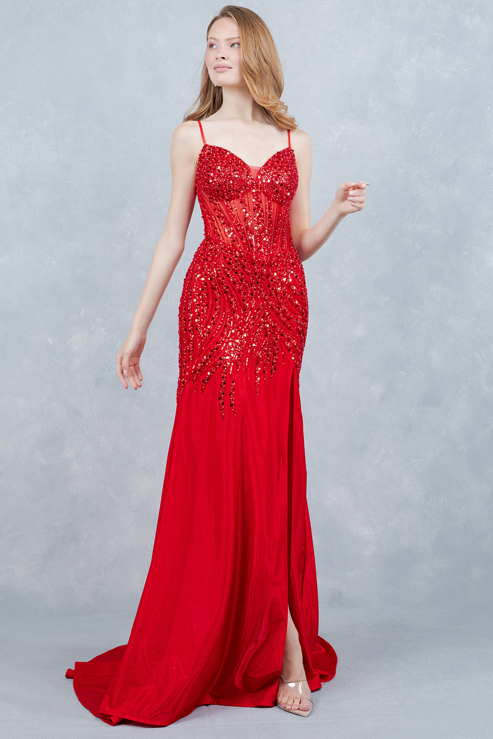 Spaghetti Straps High Side Slit Dress by Cinderella Couture USA AS8329J