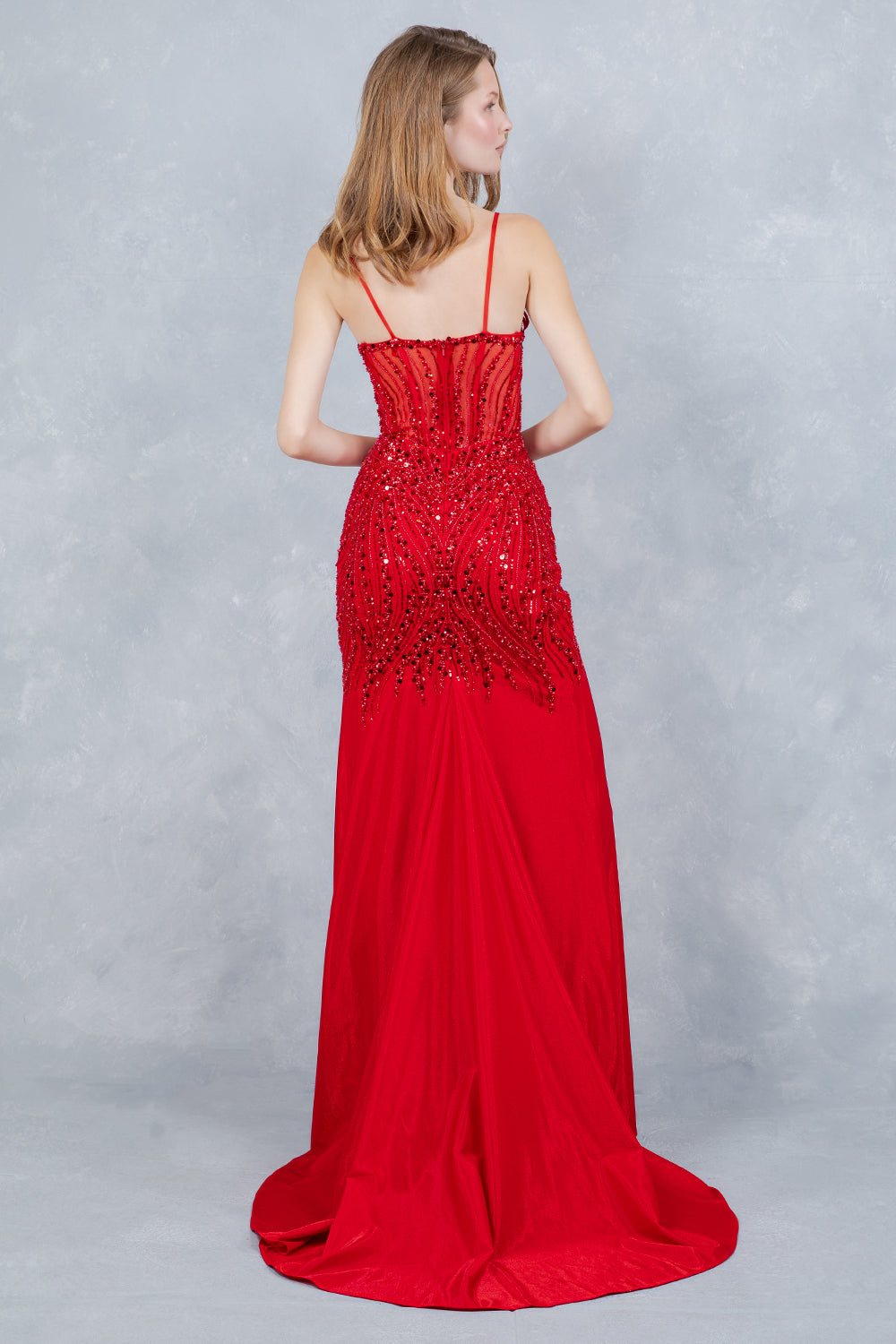 Spaghetti Straps High Side Slit Dress by Cinderella Couture USA AS8329J