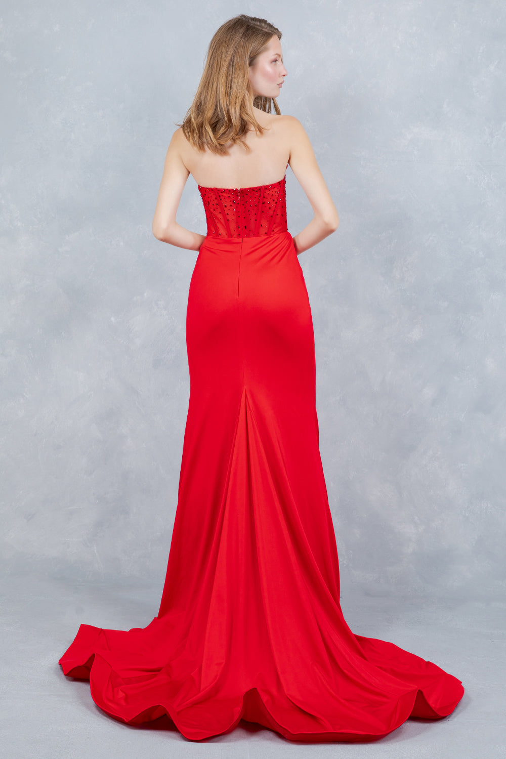 Strapless Sparkle Leg Slit Dress by Cinderella Couture USA AS8443J