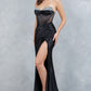 Stone Strapless Corset Slit Dress by Cinderella Couture USA AS8449J