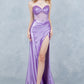 Stone Strapless Corset Slit Dress by Cinderella Couture USA AS8449J