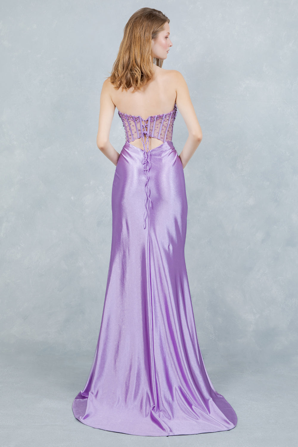 Stone Strapless Corset Slit Dress by Cinderella Couture USA AS8449J