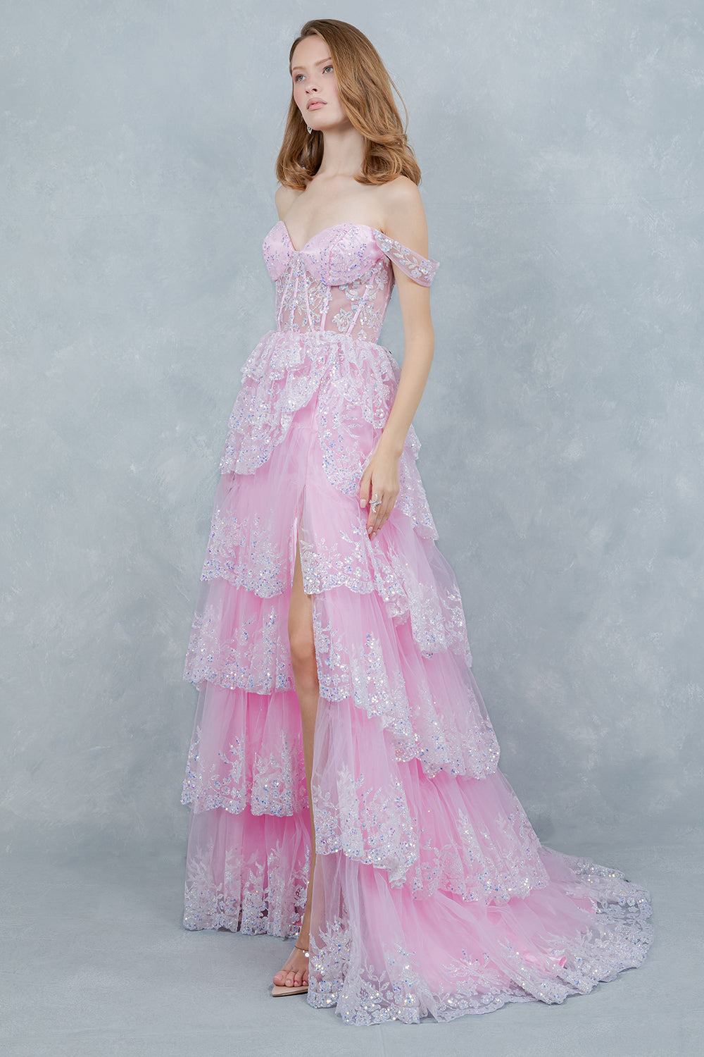Off Shoulder Ruffled A-Line Dress by Cinderella Couture USA AS8499J