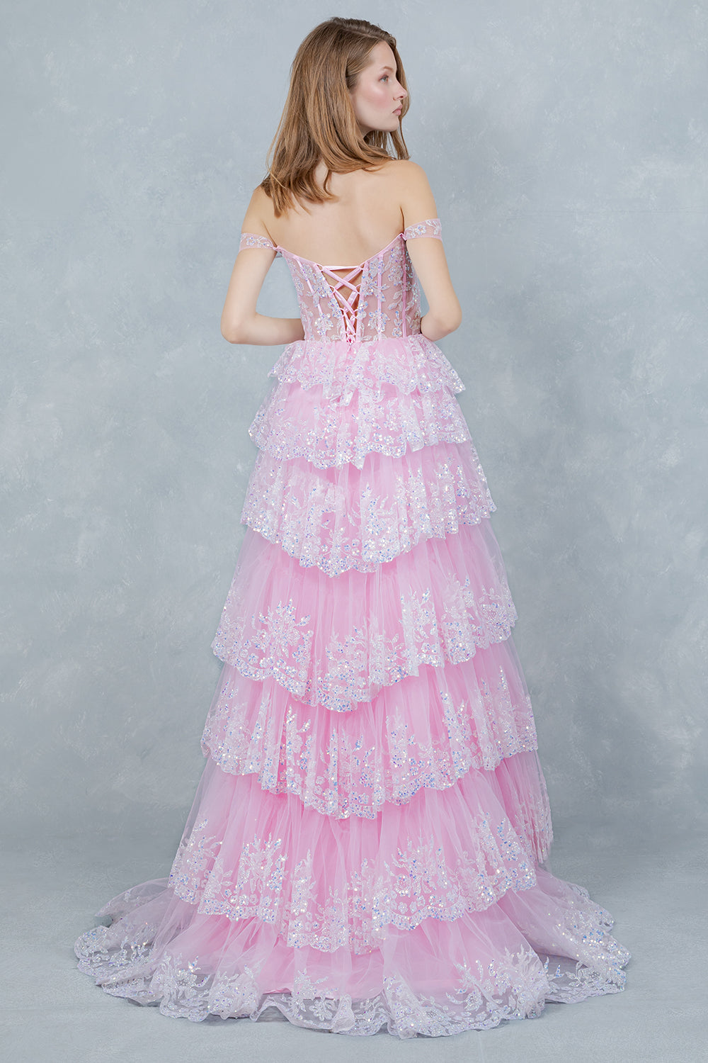 Off Shoulder Ruffled A-Line Dress by Cinderella Couture USA AS8499J