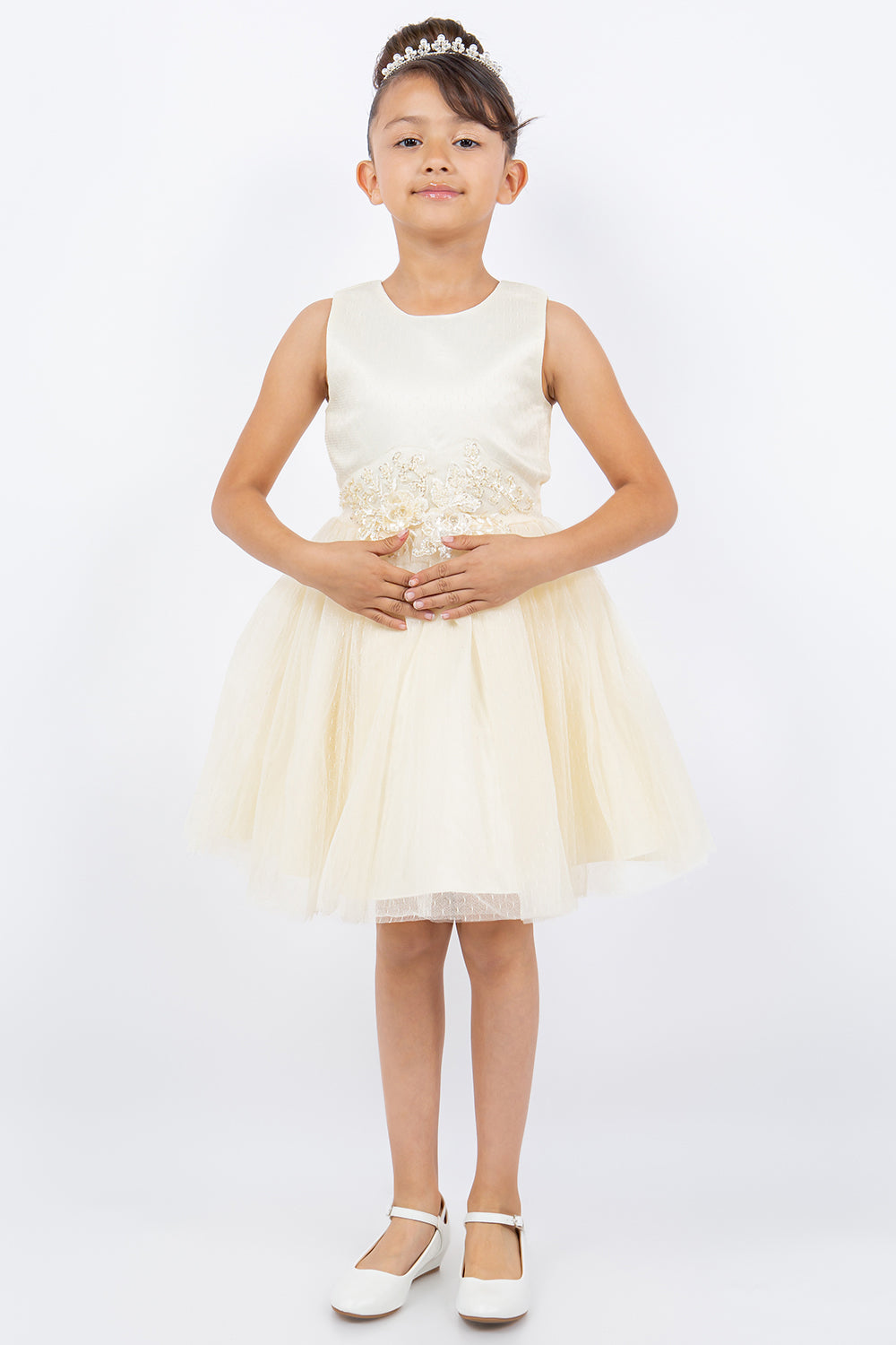 Elegant Sleeveless Satin Tulle Flower Girl Dress by Cinderella Couture USA AS9145