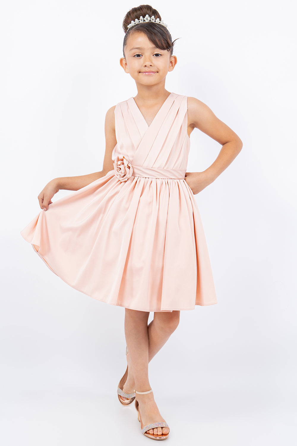 Applique V-Neck Plead Girl Party Dress by Cinderella Couture USA AS9160