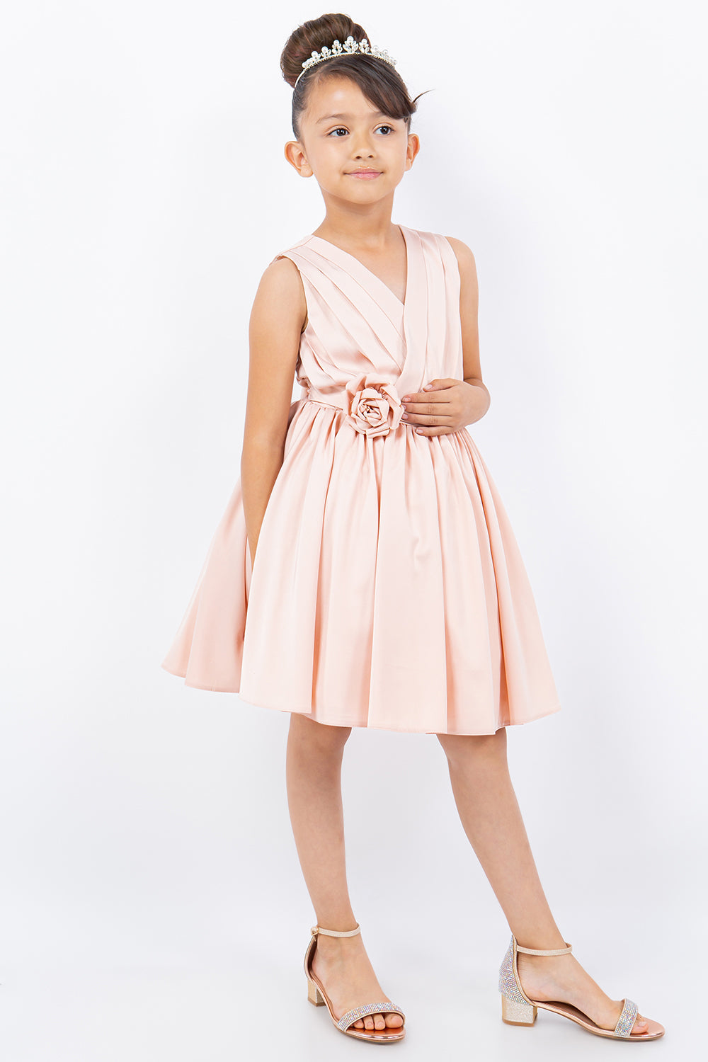 Applique V-Neck Plead Girl Party Dress by Cinderella Couture USA AS9160