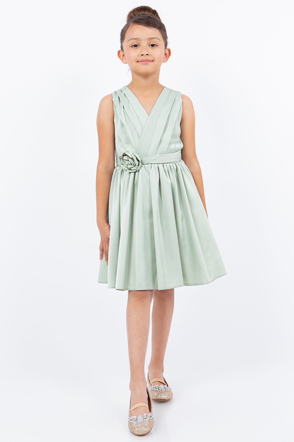 Applique V-Neck Plead Girl Party Dress by Cinderella Couture USA AS9160