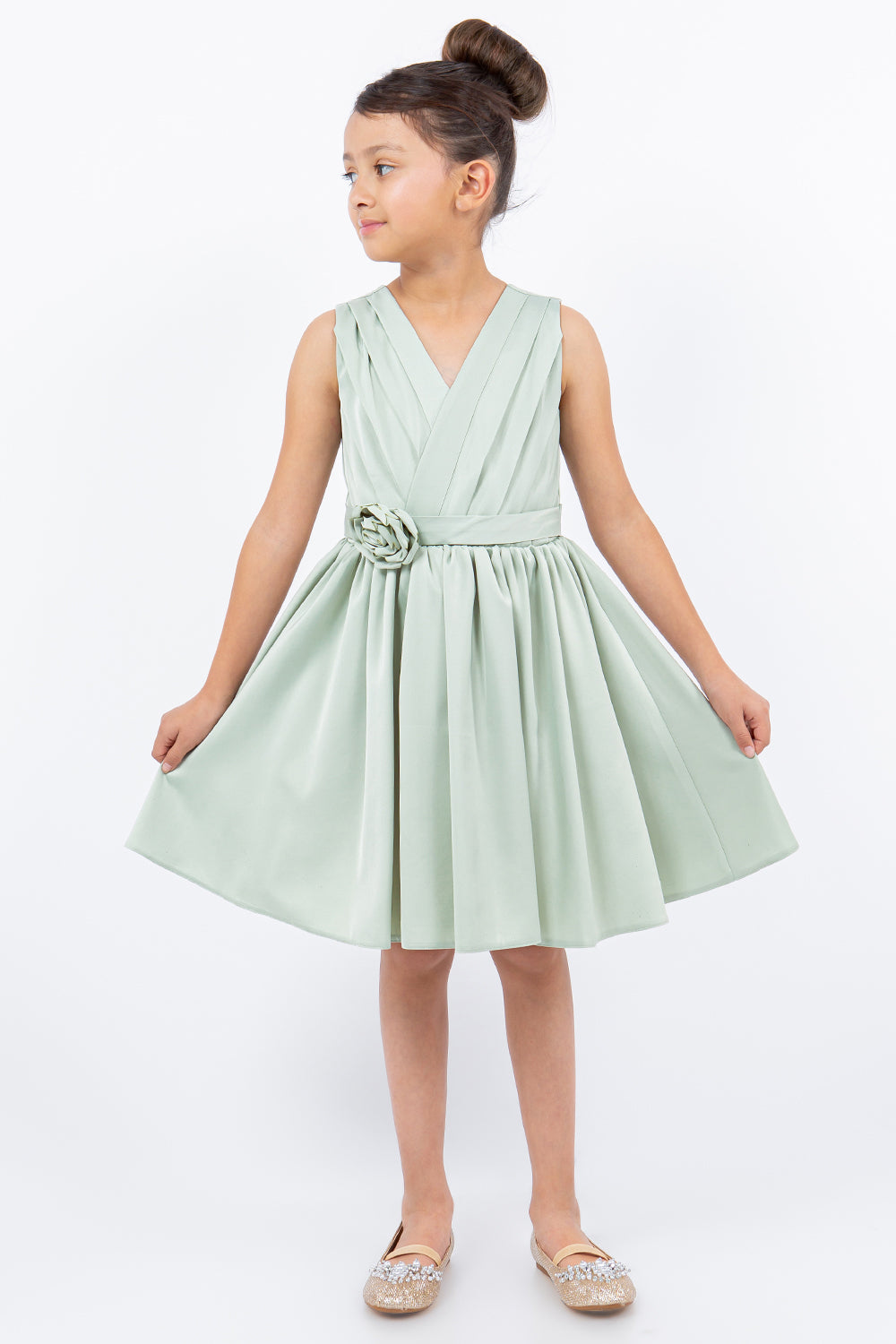 Applique V-Neck Plead Girl Party Dress by Cinderella Couture USA AS9160