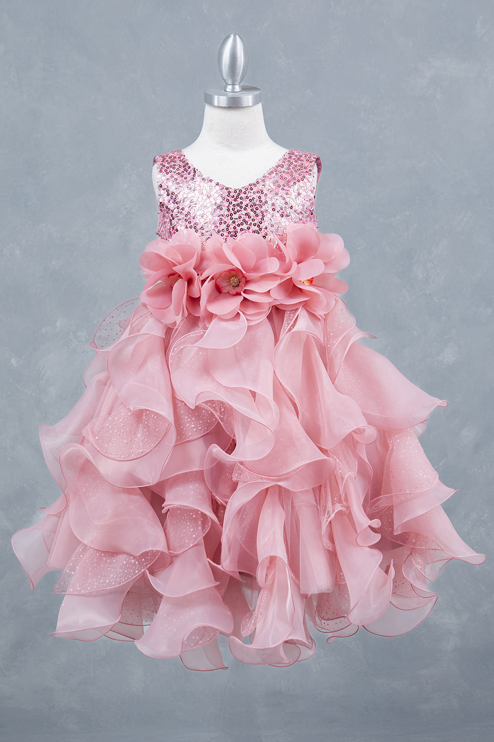 Glitter Sleeveless Ruffled Girl Communion Dress by Cinderella Couture USA AS9179
