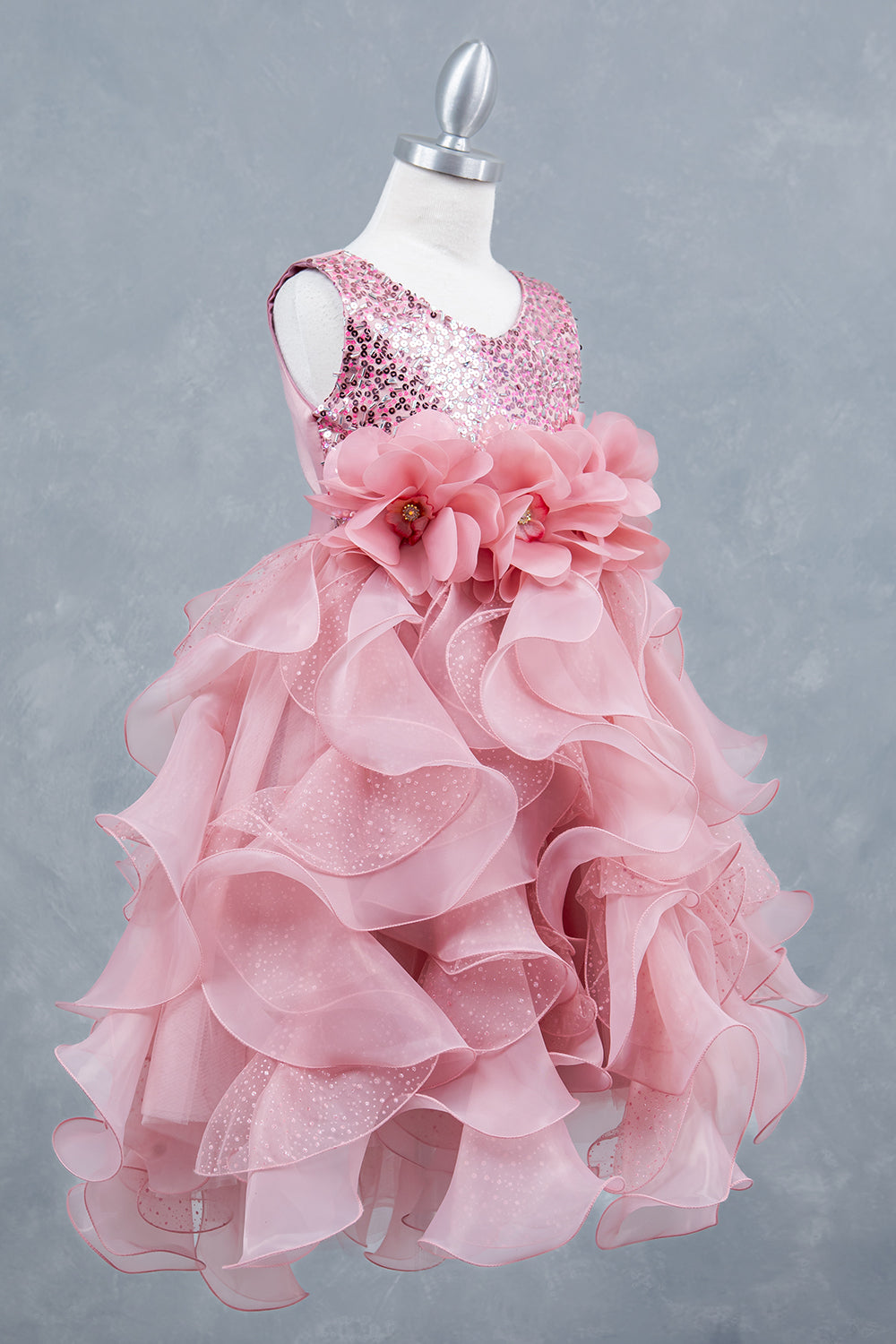 Glitter Sleeveless Ruffled Girl Communion Dress by Cinderella Couture USA AS9179