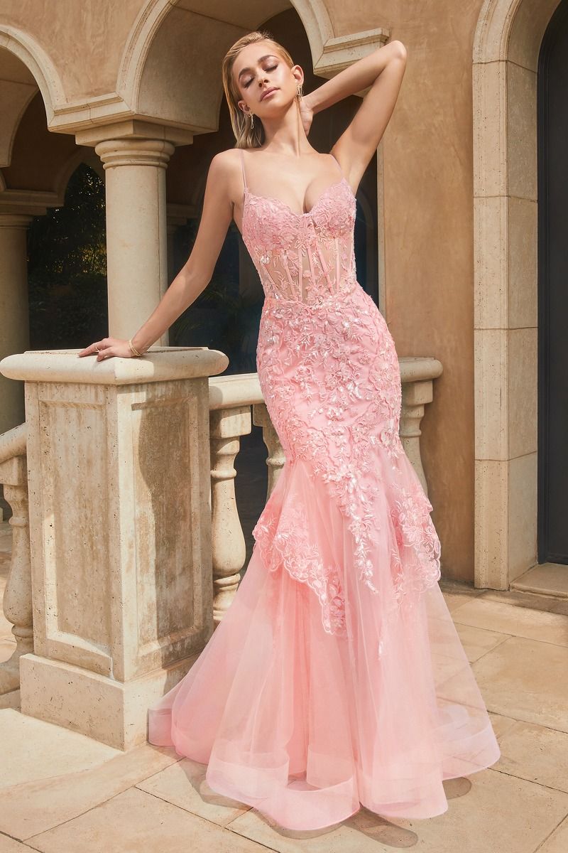 Lace & Tulle Mermaid Gown by Cinderella Divine 9316 - Special Occasion