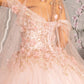 Glitter 3-D Flower Off Shoulder Quinceanera Dress by Elizabeth K - GL3179