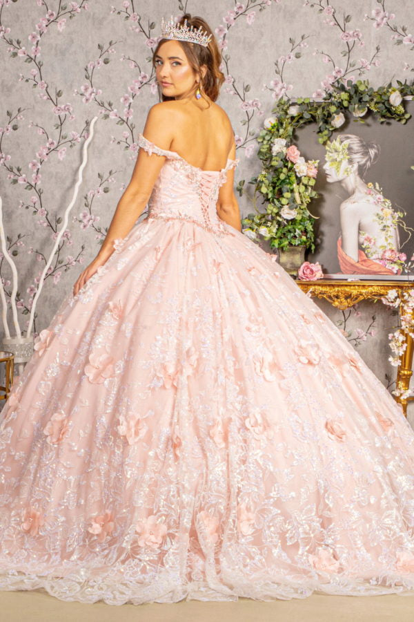 Butterfly Sequin Sweetheart Neckline Quinceanera Dress by Elizabeth K - GL3183