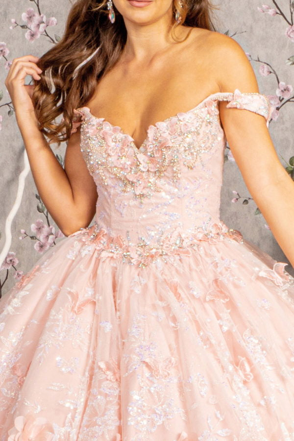 Butterfly Sequin Sweetheart Neckline Quinceanera Dress by Elizabeth K - GL3183