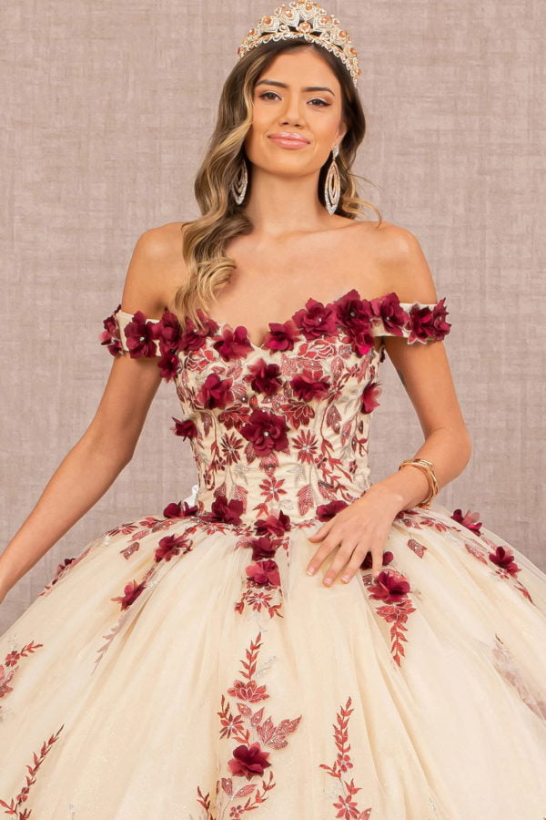 3-D Embroidery Off Shoulder Quinceanera Dress by GLS by Gloria - GL3105