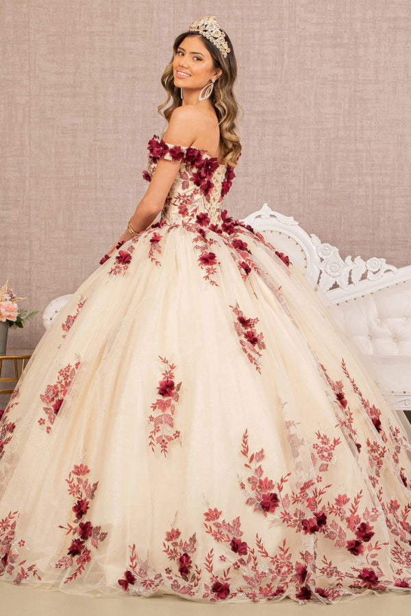 3-D Embroidery Off Shoulder Quinceanera Dress by GLS by Gloria - GL3105