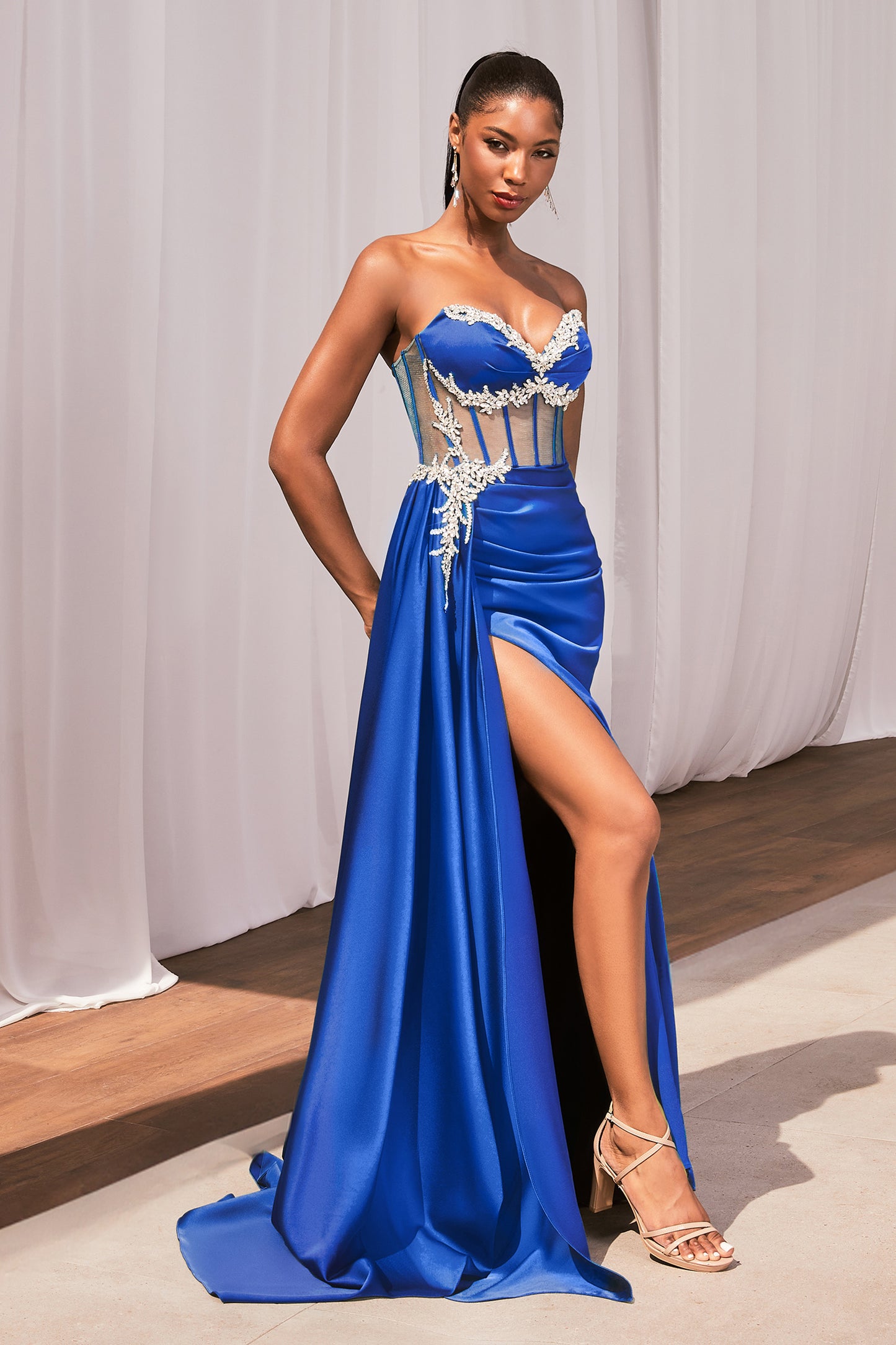 Strapless Satin Sweetheart Neckline Gown by Cinderella Divine CD343 - Special Occasion