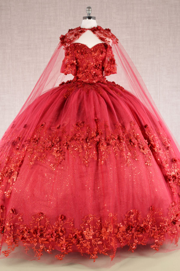 Glitter 3-D Flower Off Shoulder Quinceanera Dress by Elizabeth K - GL3179