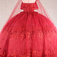 Glitter 3-D Flower Off Shoulder Quinceanera Dress by Elizabeth K - GL3179