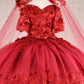 Glitter 3-D Flower Off Shoulder Quinceanera Dress by Elizabeth K - GL3179