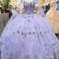 Glitter 3-D Flower Off Shoulder Quinceanera Dress by Elizabeth K - GL3179