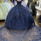 Glitter 3-D Flower Off Shoulder Quinceanera Dress by Elizabeth K - GL3179