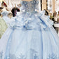 3-D Flower Applique Straight Across Neckline Quinceanera Dress by Elizabeth K - GL3180