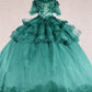 3-D Flower Applique Straight Across Neckline Quinceanera Dress by Elizabeth K - GL3180