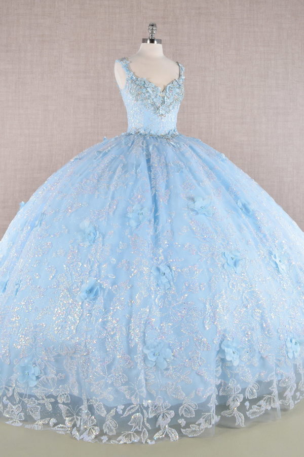 Butterfly Sequin Sweetheart Neckline Quinceanera Dress by Elizabeth K - GL3183