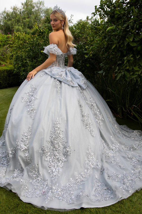 Embellished Glitter Cut-Away Shoulder Quinceanera Dress by GLS by Gloria - GL3519