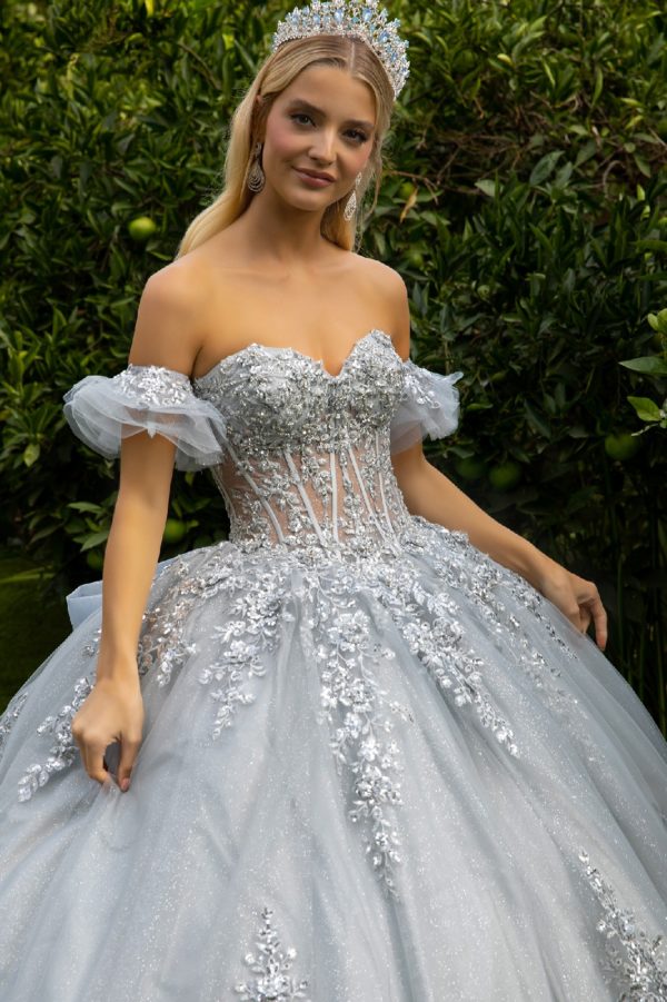 Embellished Glitter Cut-Away Shoulder Quinceanera Dress by GLS by Gloria - GL3519