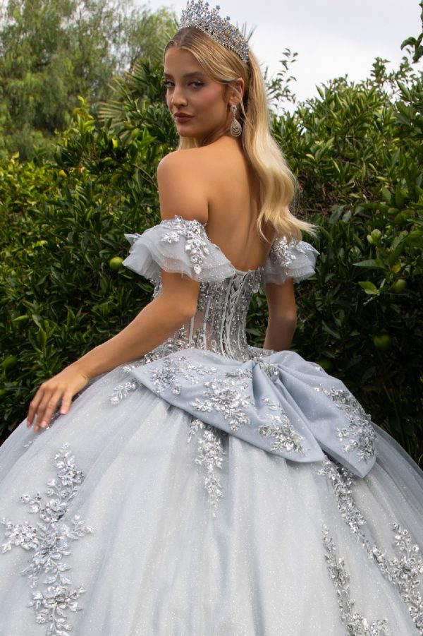 Embellished Glitter Cut-Away Shoulder Quinceanera Dress by GLS by Gloria - GL3519