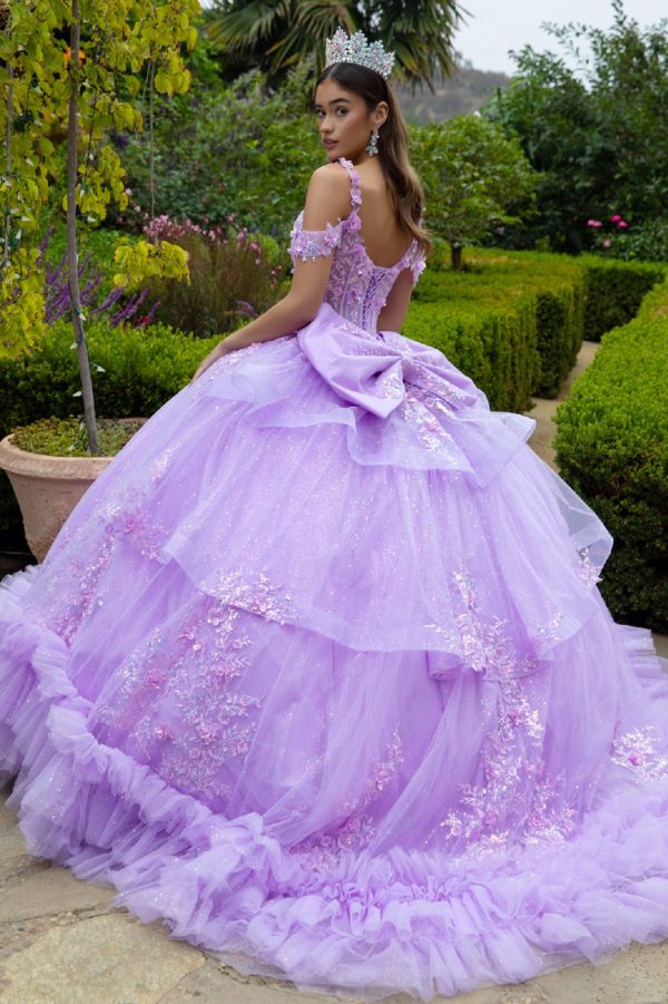 3D Flower Applique V-Neckline Quinceanera Dress by GLS by Gloria - GL3520