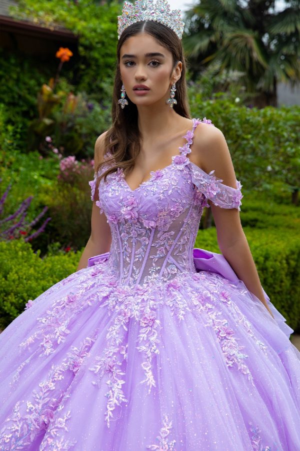 3D Flower Applique V-Neckline Quinceanera Dress by GLS by Gloria - GL3520