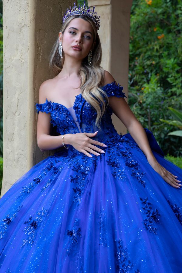 Embroidery Off Shoulder Corset Glitter Quinceanera Dress by GLS by Gloria - GL3521