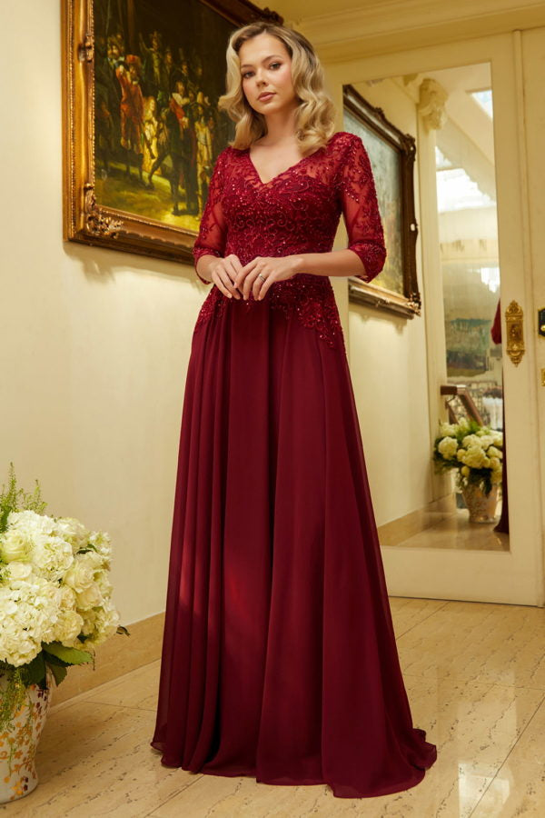 Embroidery Illusion V-Neckline A-Line Women Formal Dress by Elizabeth K - GL3573 - Special Occasion/Curves