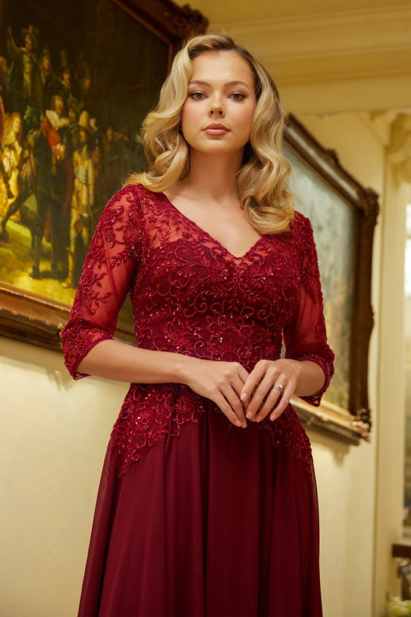 Embroidery Illusion V-Neckline A-Line Women Formal Dress by Elizabeth K - GL3573 - Special Occasion/Curves