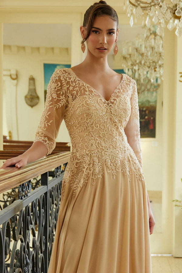 Embroidery Illusion V-Neckline A-Line Women Formal Dress by Elizabeth K - GL3573 - Special Occasion/Curves